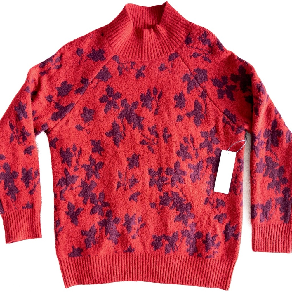 New Liz Claiborne Floral Mock Turtleneck Sweater. Size L